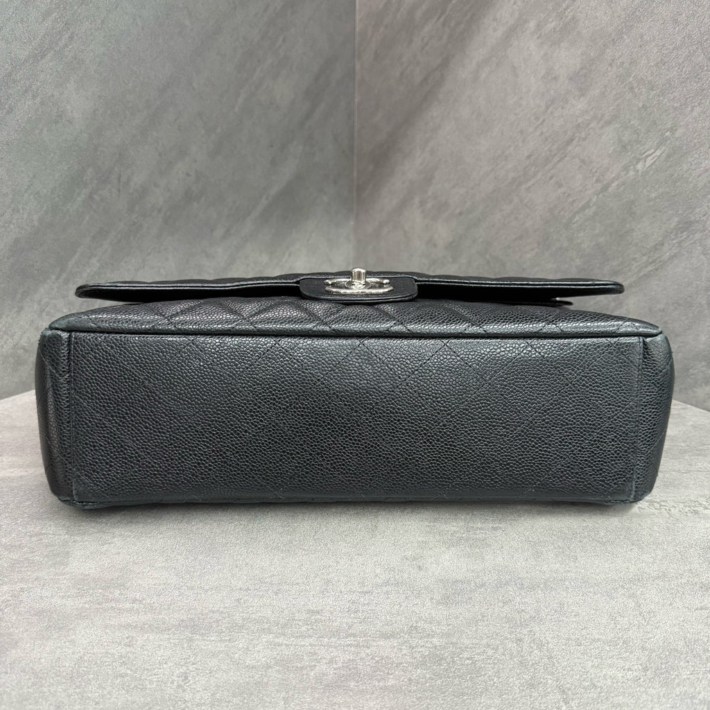 Chanel CF Maxi Black Silver Caviar Leather Chain Bag