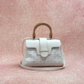 Goyard Saigon Mini White Wooden Handle Classic Embossed Monogram Cowhide Trim Orange Interior