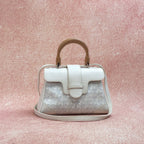 Goyard Saigon Mini White Wooden Handle Classic Embossed Monogram Cowhide Trim Orange Interior