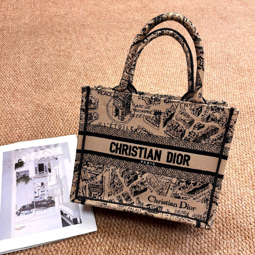 Dior 2023 Book Tote Paris Map Embroidery Tote Bag