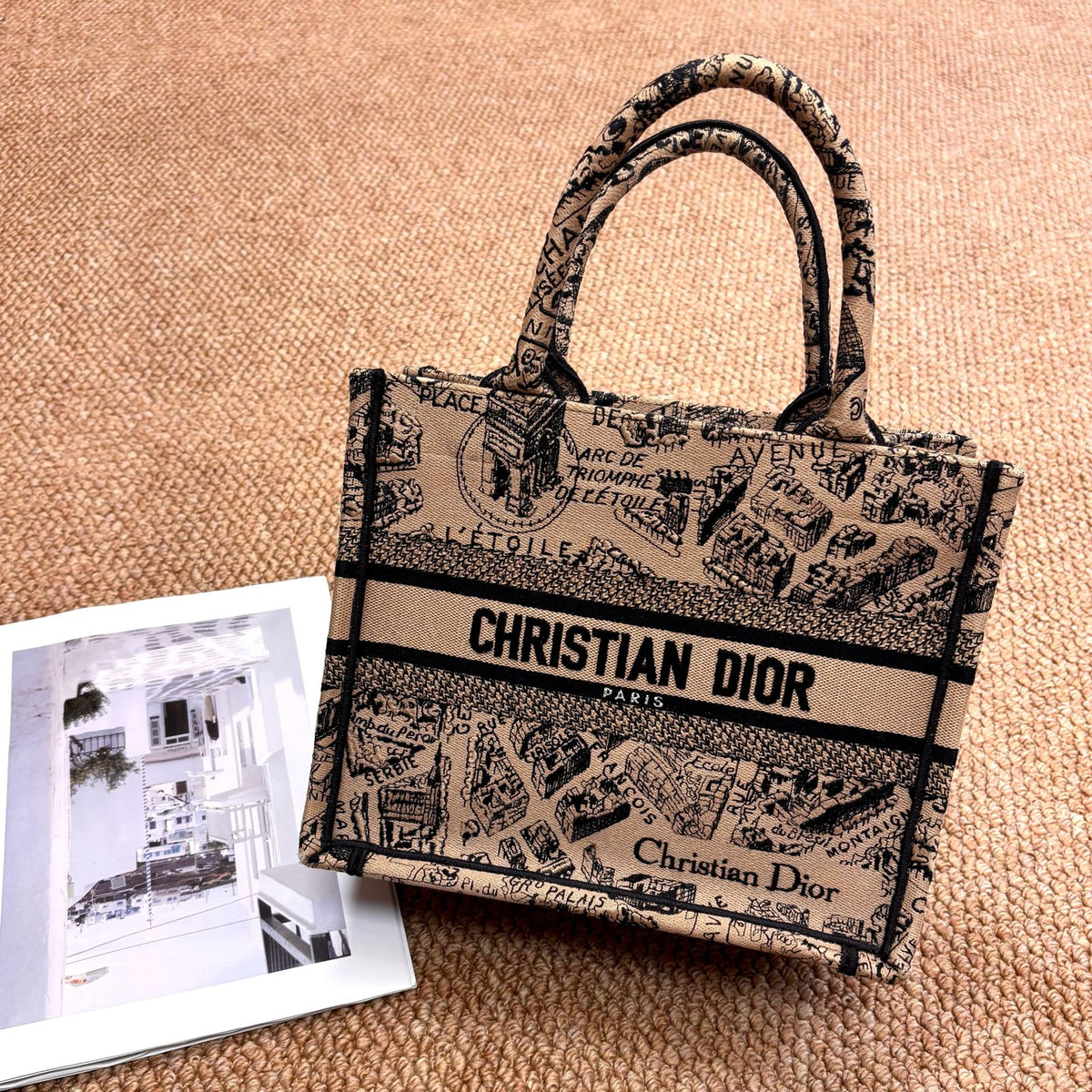 Dior 2023 Book Tote Paris Map Embroidery Tote Bag