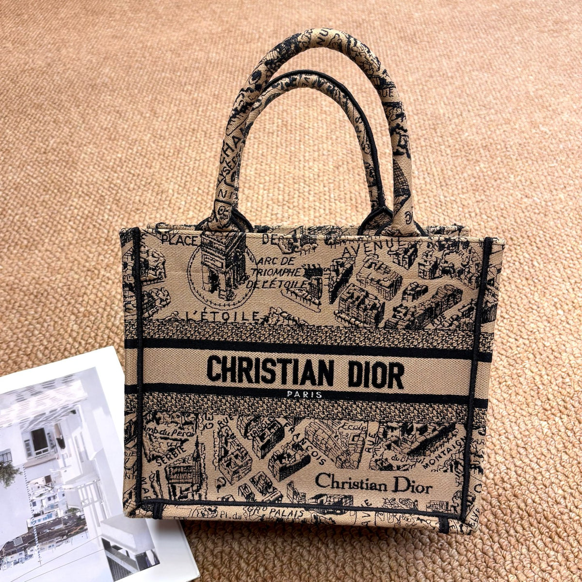 Dior 2023 Book Tote Paris Map Embroidery Tote Bag