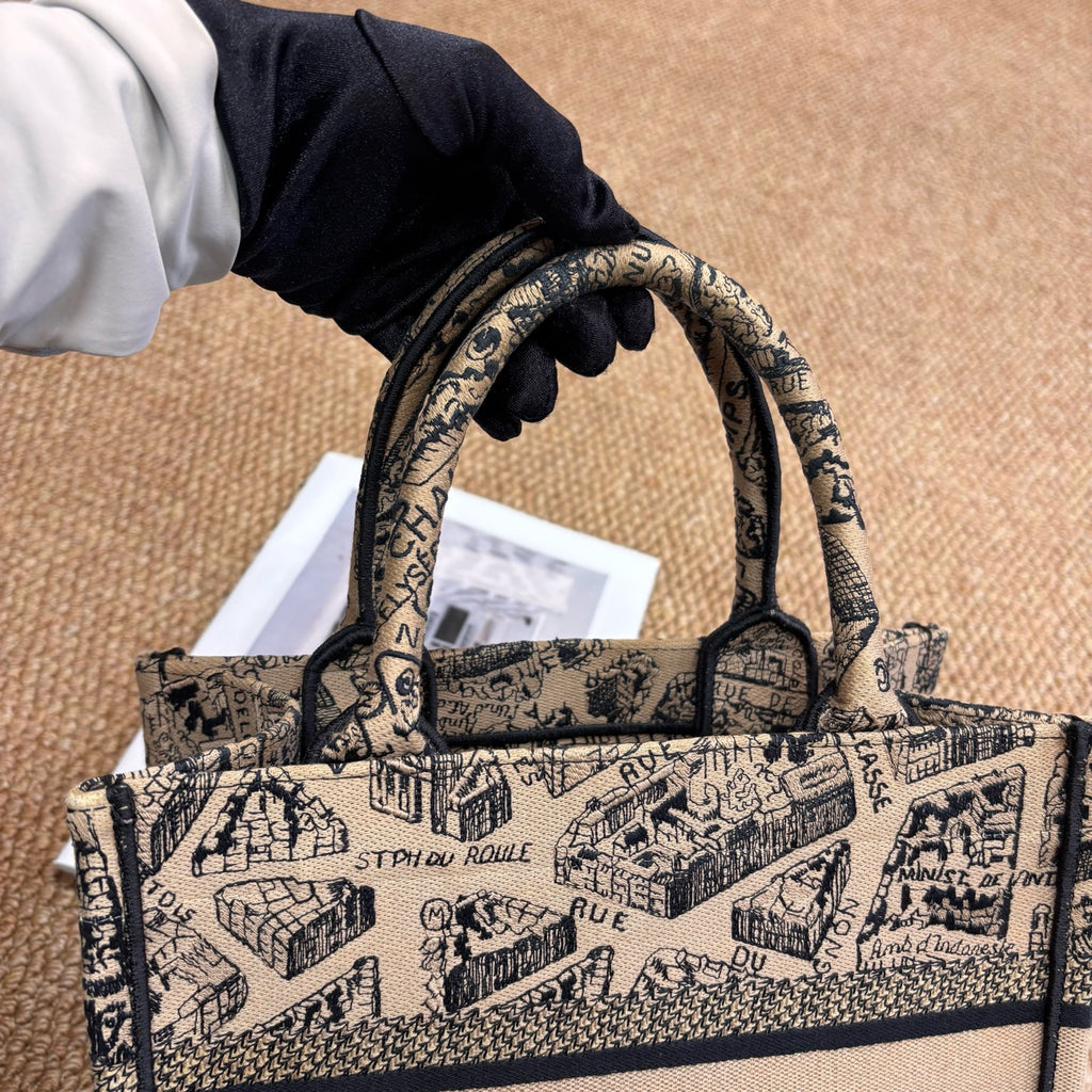 Dior 2023 Book Tote Paris Map Embroidery Tote Bag