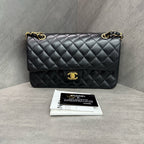 Chanel CF Black Lambskin Gold Hardware Chain Bag 19 Series with Card and Receipt