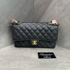 Chanel Classic Flap Caviar Leather Chain Bag in Black with Gold Hardware, 17 Series with Card