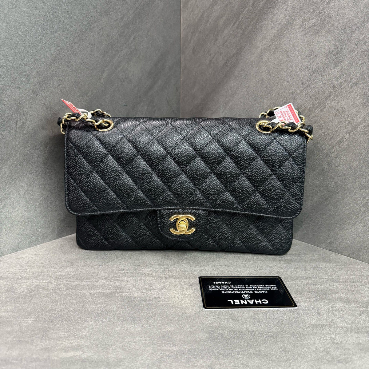 Chanel Classic Flap Caviar Leather Chain Bag in Black with Gold Hardware, 17 Series with Card