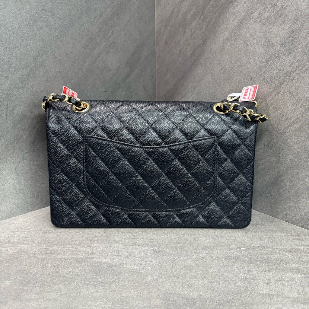 Chanel Classic Flap Caviar Leather Chain Bag in Black with Gold Hardware, 17 Series with Card