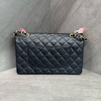 Chanel Classic Flap Caviar Leather Chain Bag in Black with Gold Hardware, 17 Series with Card