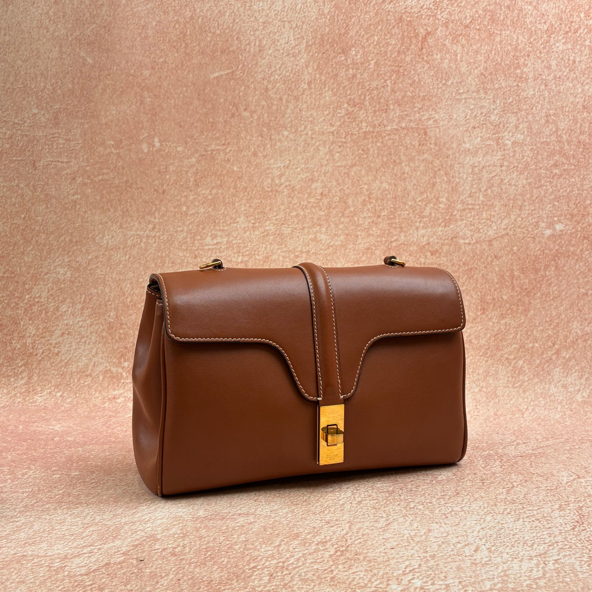 Celine Teen Soft 16 in Classic Caramel Smooth Calfskin with Gold Hardware and Removable Wide Shoulder Strap, 2021