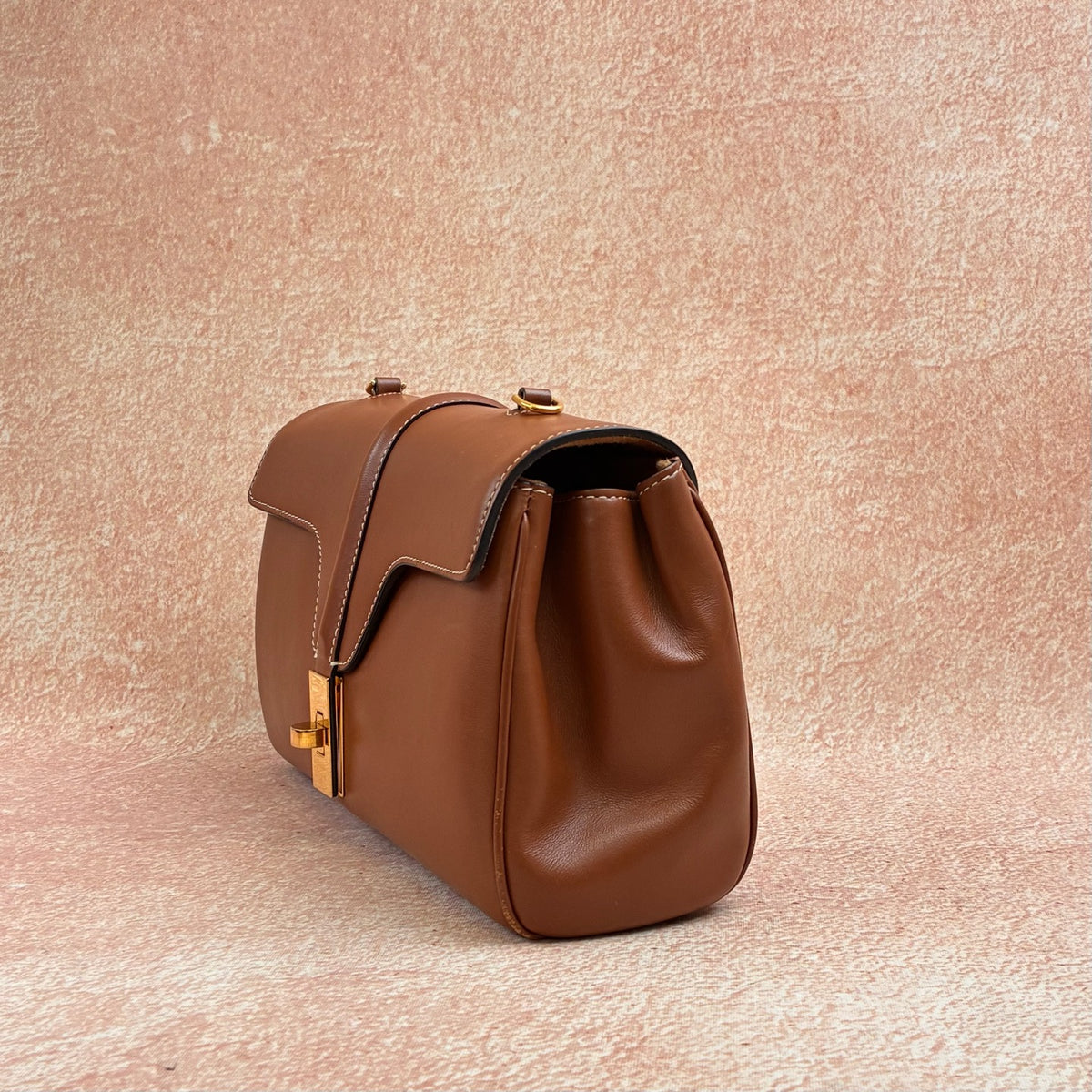 Celine Teen Soft 16 in Classic Caramel Smooth Calfskin with Gold Hardware and Removable Wide Shoulder Strap, 2021