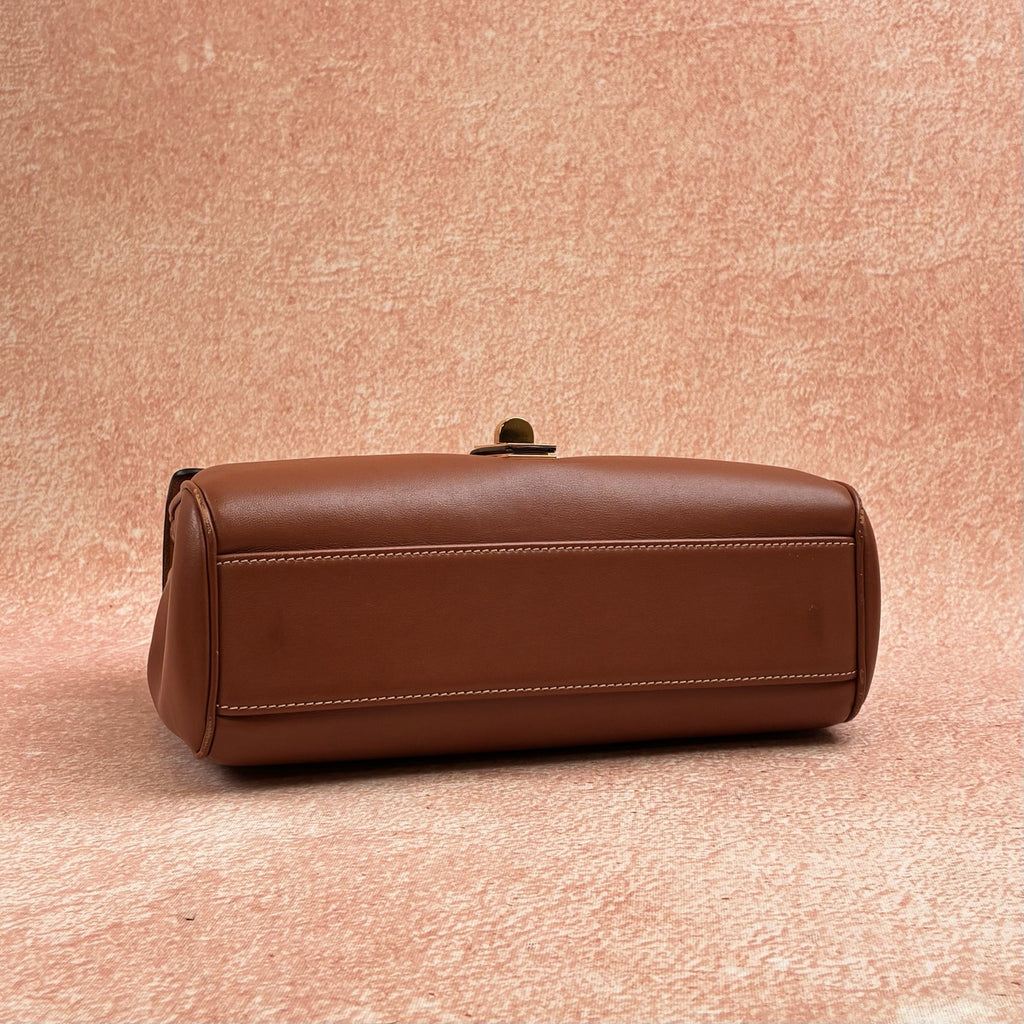 Celine Teen Soft 16 in Classic Caramel Smooth Calfskin with Gold Hardware and Removable Wide Shoulder Strap, 2021