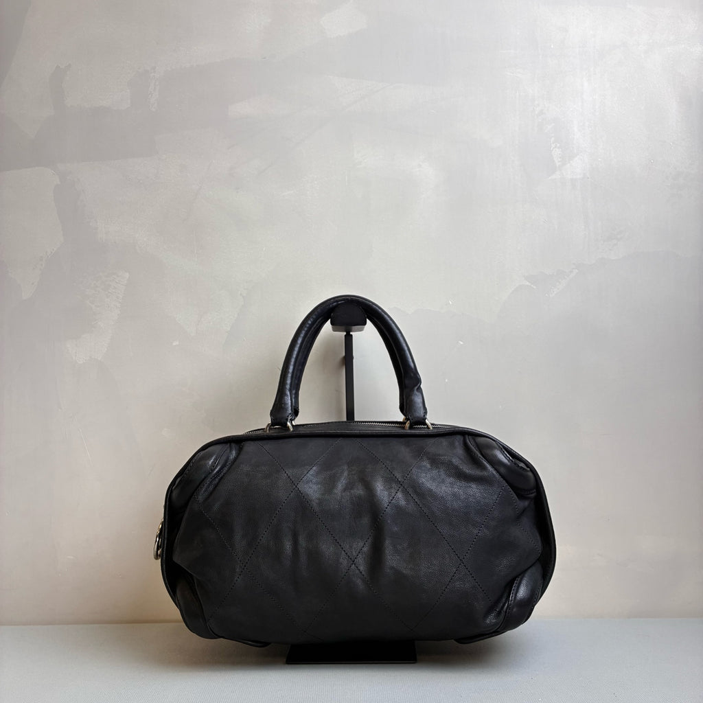 Chanel Black and Silver Bubble Check Bowling Boston Shoulder Bag 98% New Condition Size 36*20 cm