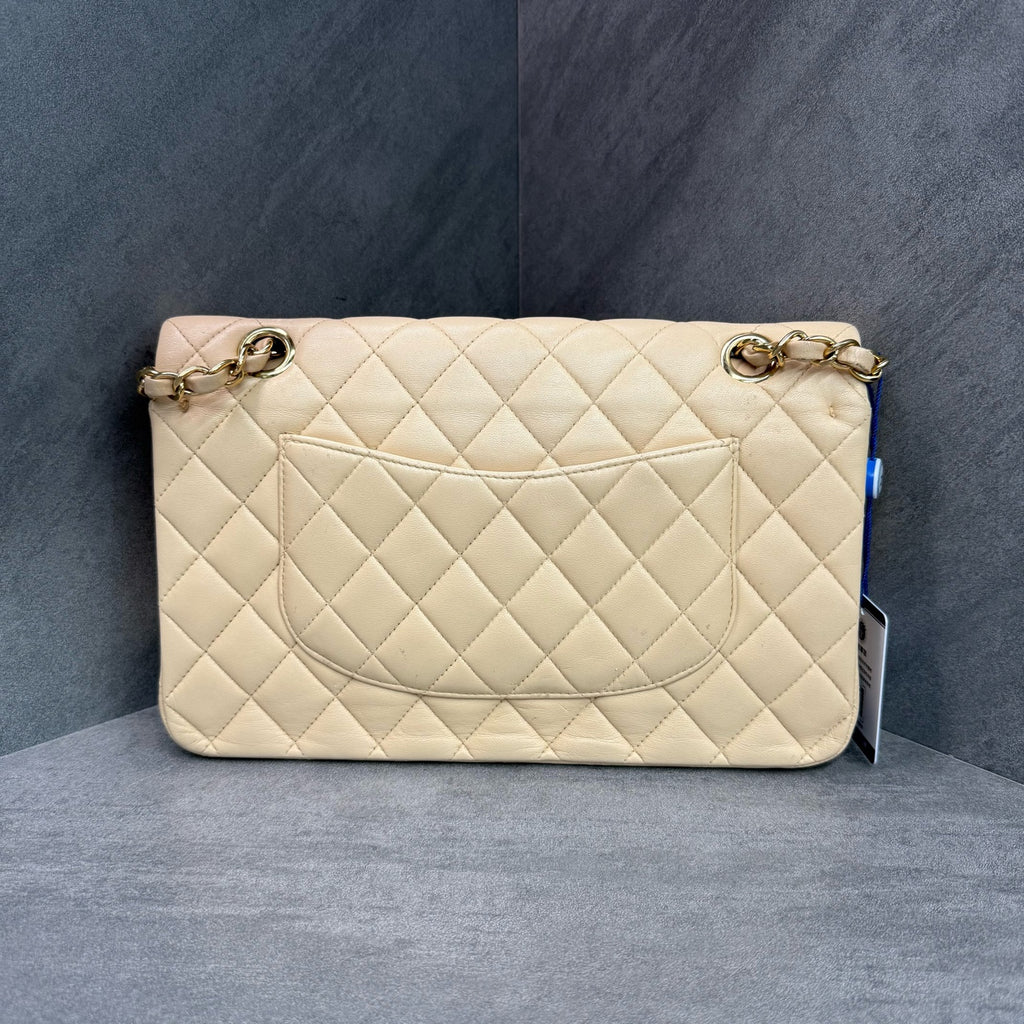 Chanel Beige Lambskin CF Medium Bag, Structured Design, Clean Interior, 15-Series, Available at a Good Price.