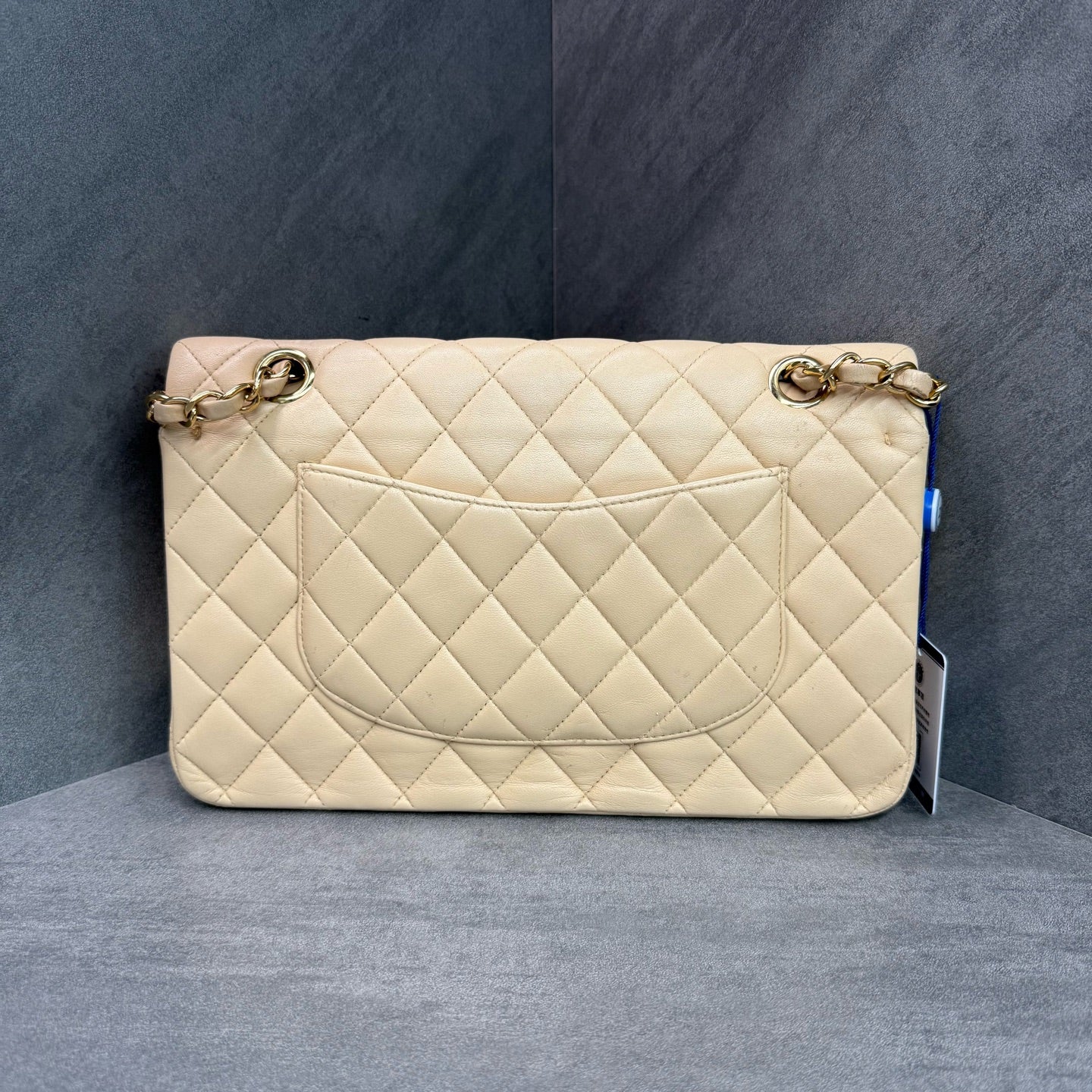 Chanel Beige Lambskin CF Medium Bag, Structured Design, Clean Interior, 15-Series, Available at a Good Price.