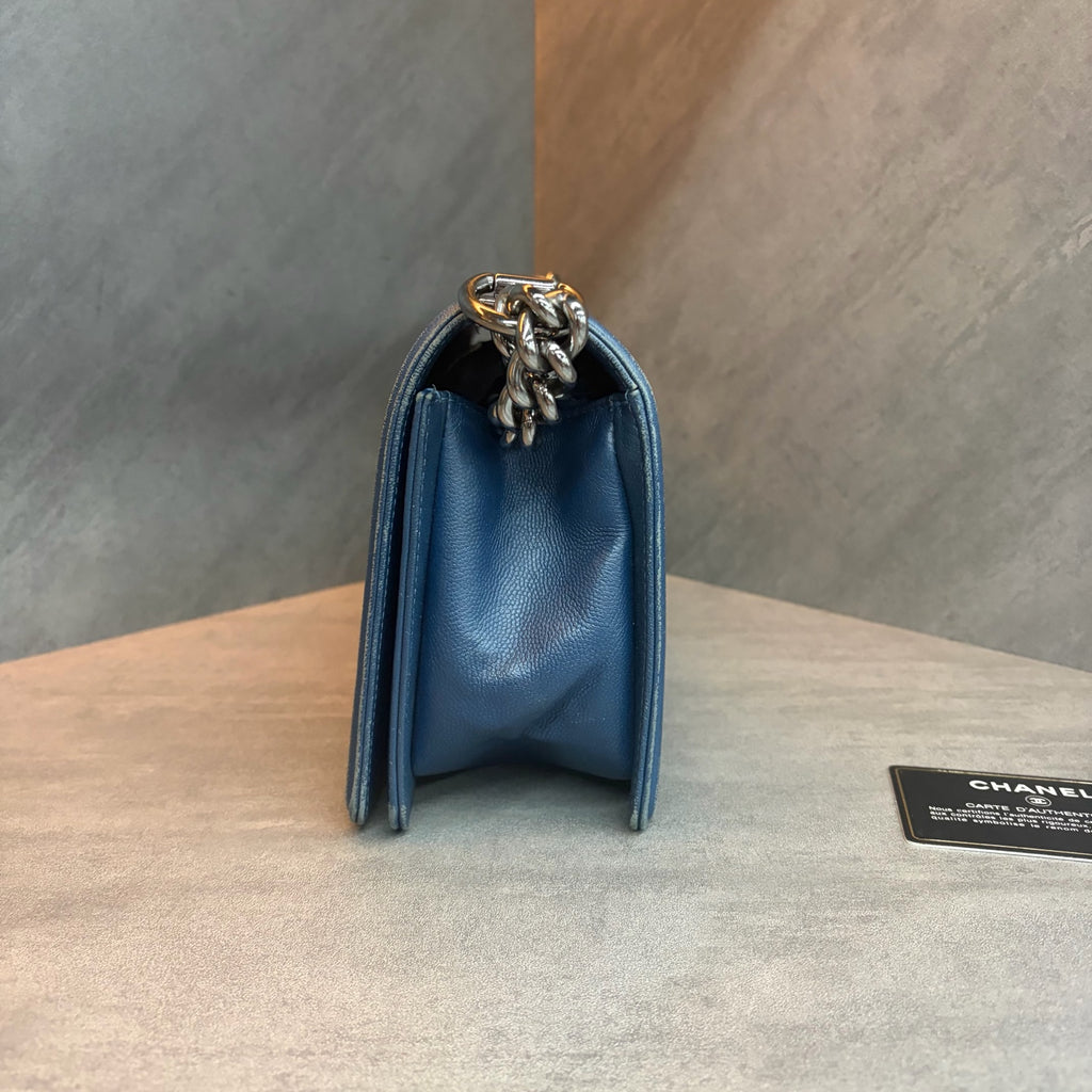 Chanel leboy medium size blue cowhide, 23 series with card, structured shape, clean interior