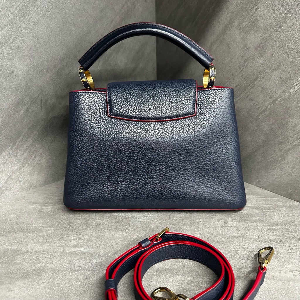 LV Dark Blue Capucines BB, Grained Calfskin, Gold Hardware, 2019 Serial Number, Adjustable Strap (Consignment)
