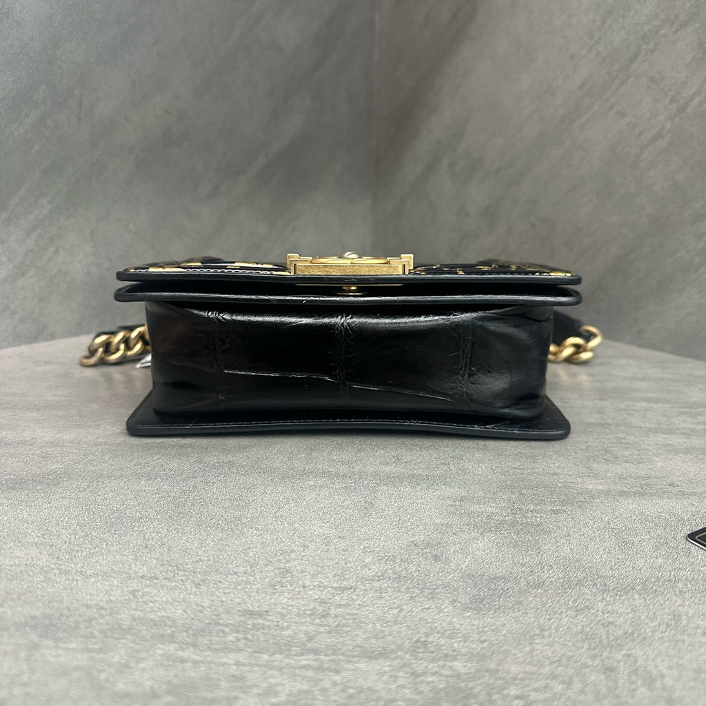 Chanel Le Boy Small Size Egypt Limited Edition Black Gold Crocodile-Embossed Logo Graffiti Crossbody Bag, 28 Serial Number with Authenticity Card