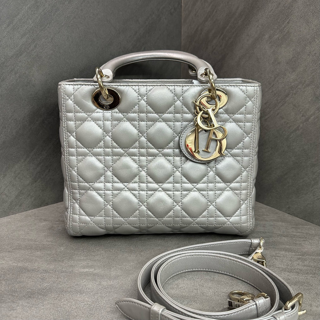 Dior Lady Dior Bag in Gray with Silver Hardware, 2019 Code