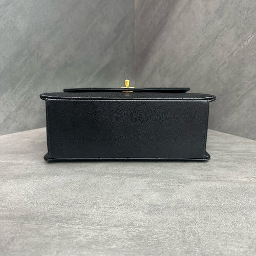 Chanel Black Gold Caviar Leather Vintage Kelly Bag, 5-series code, pristine original condition, flawless silhouette