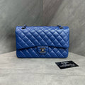 Chanel cf medium-sized blue and silver sheepskin chain bag, 23K with strap card, original color