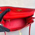 Hermès Kelly 25 A Stamp Tomato Red with Gold Hardware, Swift Leather, 99% New, Size 18*23 cm