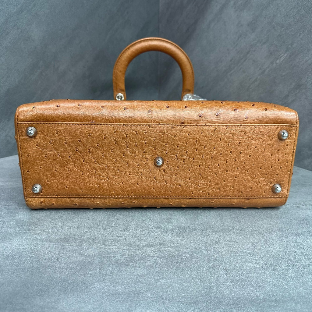 Dior Seven-grid Lady Dior Bag, Brown with Silver Hardware, Ostrich Leather, 2011 Serial Code