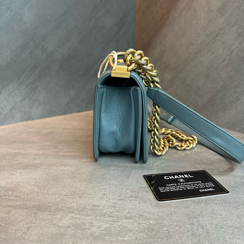 Chanel Le Boy Small Size, Green Gold Caviar Leather, 25 Series with Card