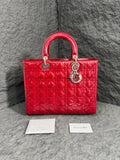 Dior Lady Dior Large, patent leather, bright red, strapless, 2018 serial code, 2019 receipt, with authenticity card, in stock at favorable price