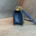 Chanel Medium Le Boy, haze blue with gold-tone hardware, oil-wax crinkled cowhide, limited edition discontinued design with vintage-style piping, 23-series production code