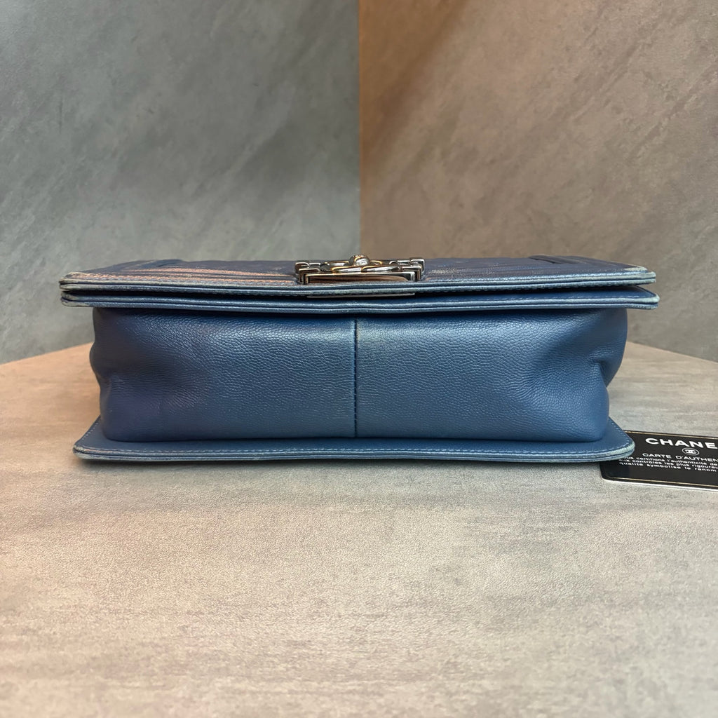 Chanel leboy medium size blue cowhide, 23 series with card, structured shape, clean interior