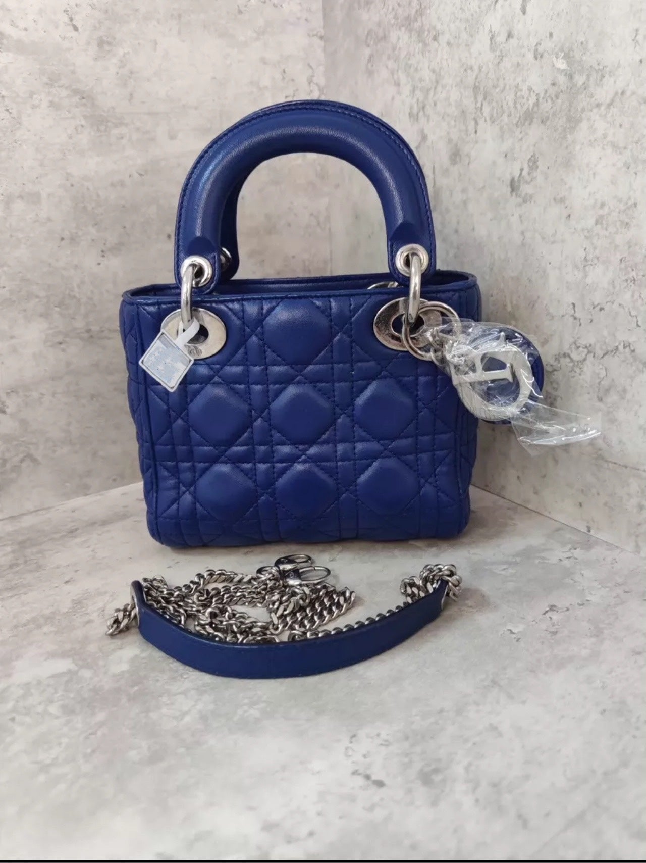 Dior Lady Dior Blue Three-Compartment Chain Shoulder Strap