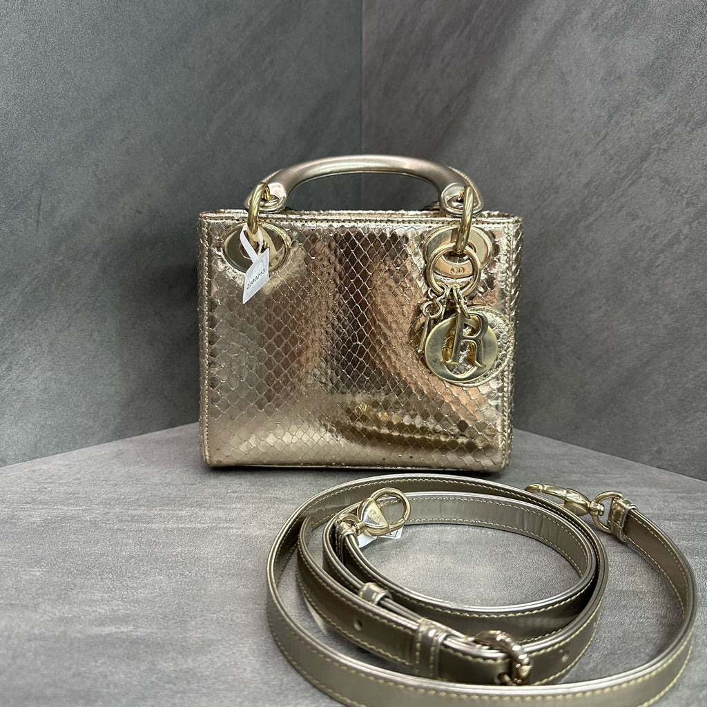 Dior Gold Three-compartment Snake Skin Lady Dior Bag, 2014 Serial Code