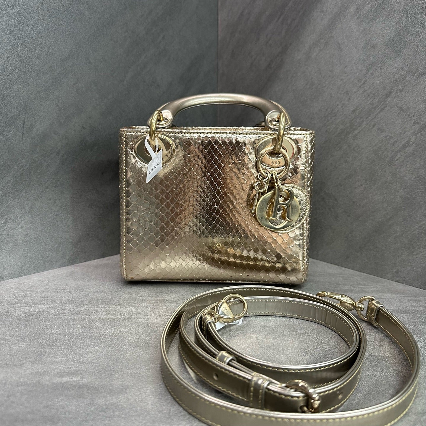 Dior Gold Three-compartment Snake Skin Lady Dior Bag, 2014 Serial Code