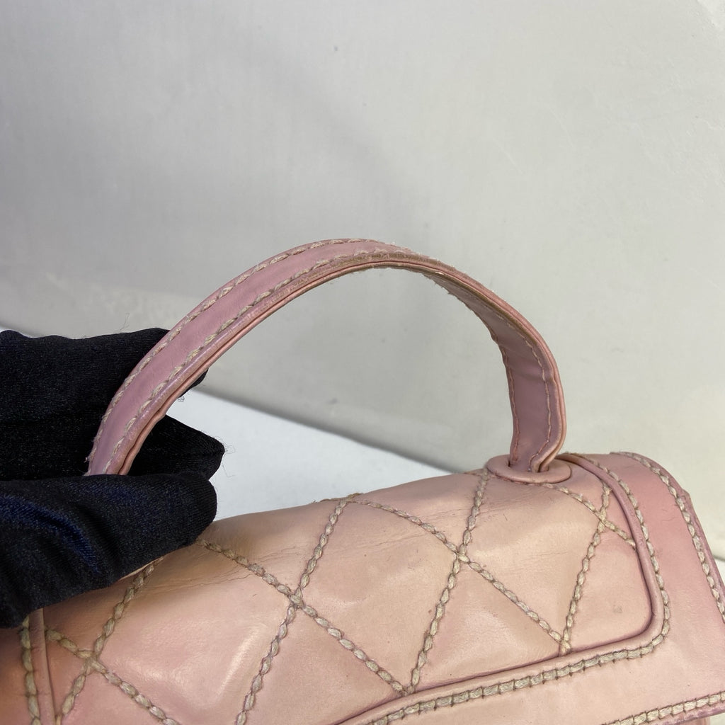 Chanel Mini Kelly Handbag Pink Gold Hardware Classic Mini Size with Outside Stitching Dimensions 19*12