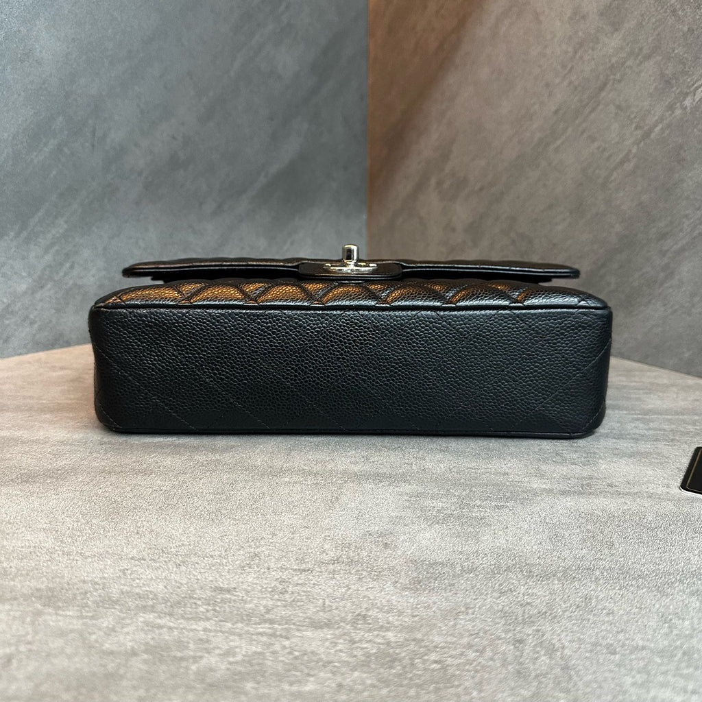 Chanel Medium Classic Flap, Black with Silver Hardware, Caviar Leather, 26 Series with Authenticity Card, Structured Shape, Clean Interior