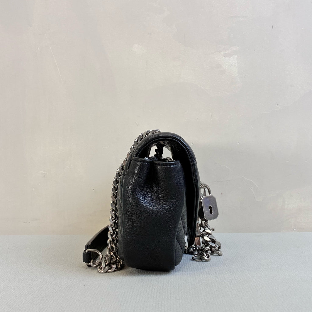 YSL/Saint Laurent Like New College Series Black Silver Hardware Mini Messenger Bag Shoulder Crossbody Bag Size 18*11*