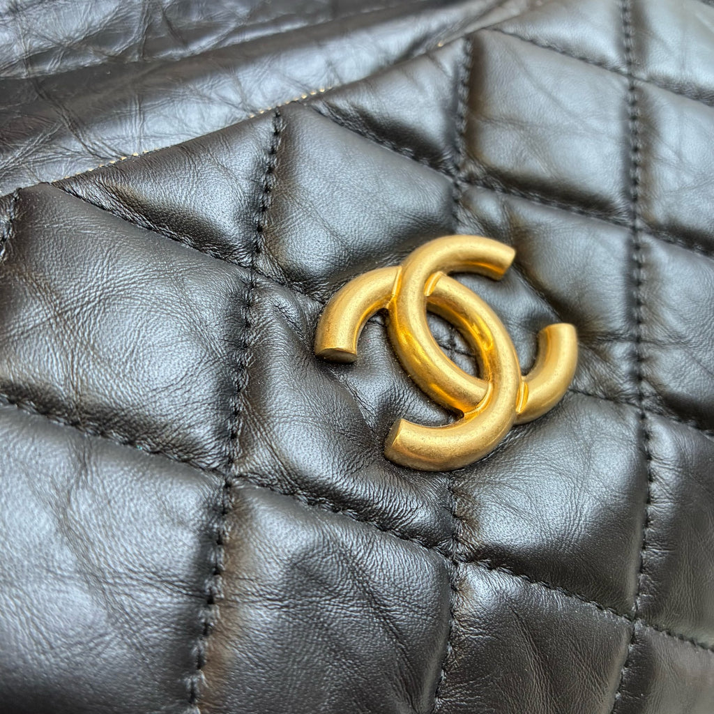Chanel 23C Black and Gold Lambskin Bowling Travel Bag 99% New Chip Version Travel Bag Gym Bag Length 40cm Black