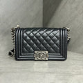 Chanel Leboy small size, black and silver grained calfskin, 26 series no card, clean interior, in stock at favorable price