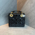 Dior Lady Dior black and gold patent leather three-grid Diana bag, 2017 serial code
