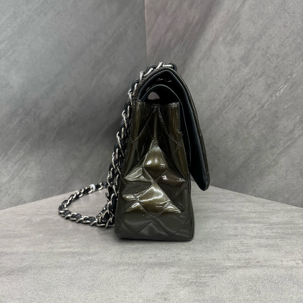 Chanel CF Patent Leather Double Flap Dark Green Jumbo 16 Series, In Stock at Great Price