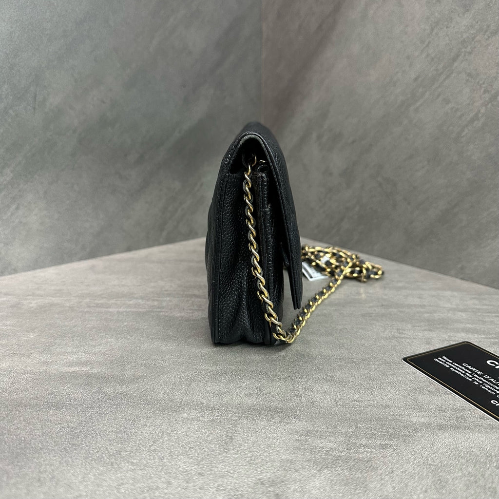 CHANEL Lucky WOC Chain Bag, Black Gold Grained Calfskin, 17 Series