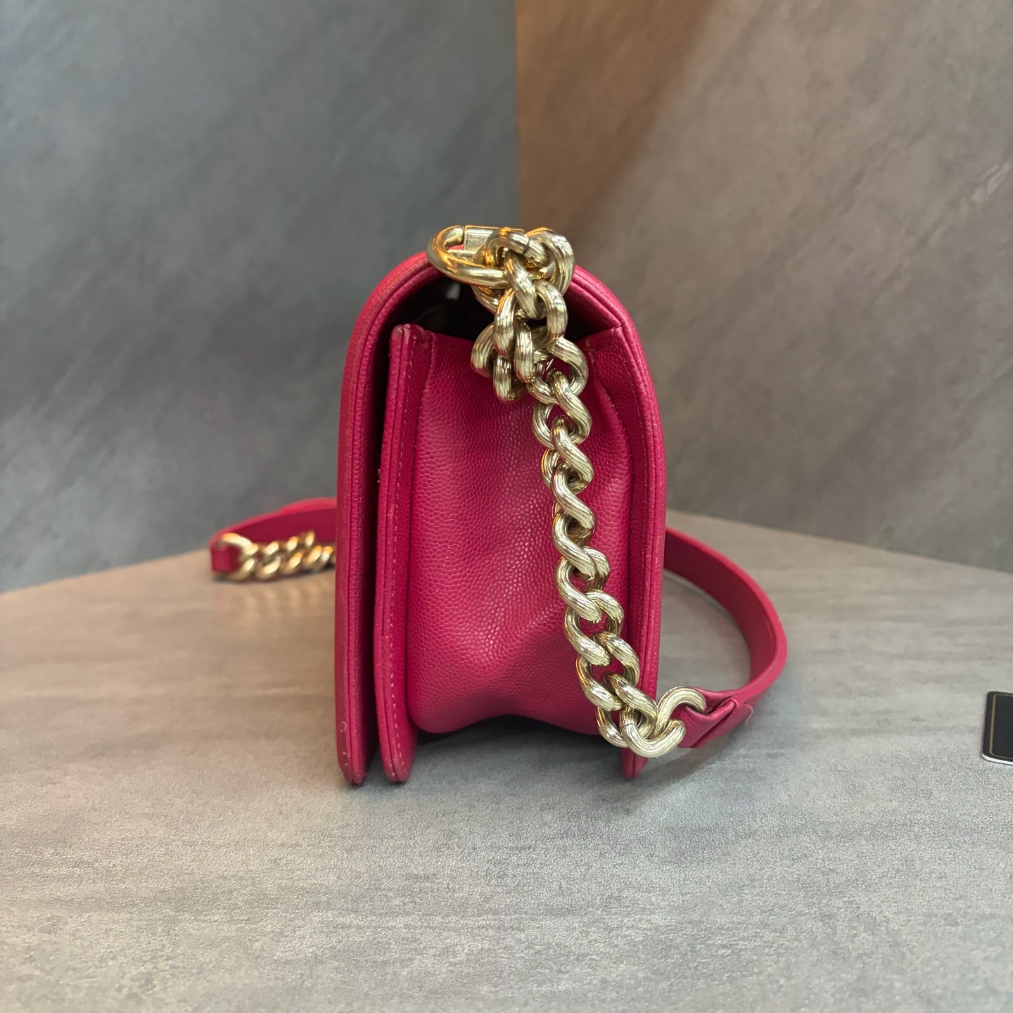 Chanel leboy fuchsia pink, 23 series with authenticity card, structured silhouette, clean interior, in stock