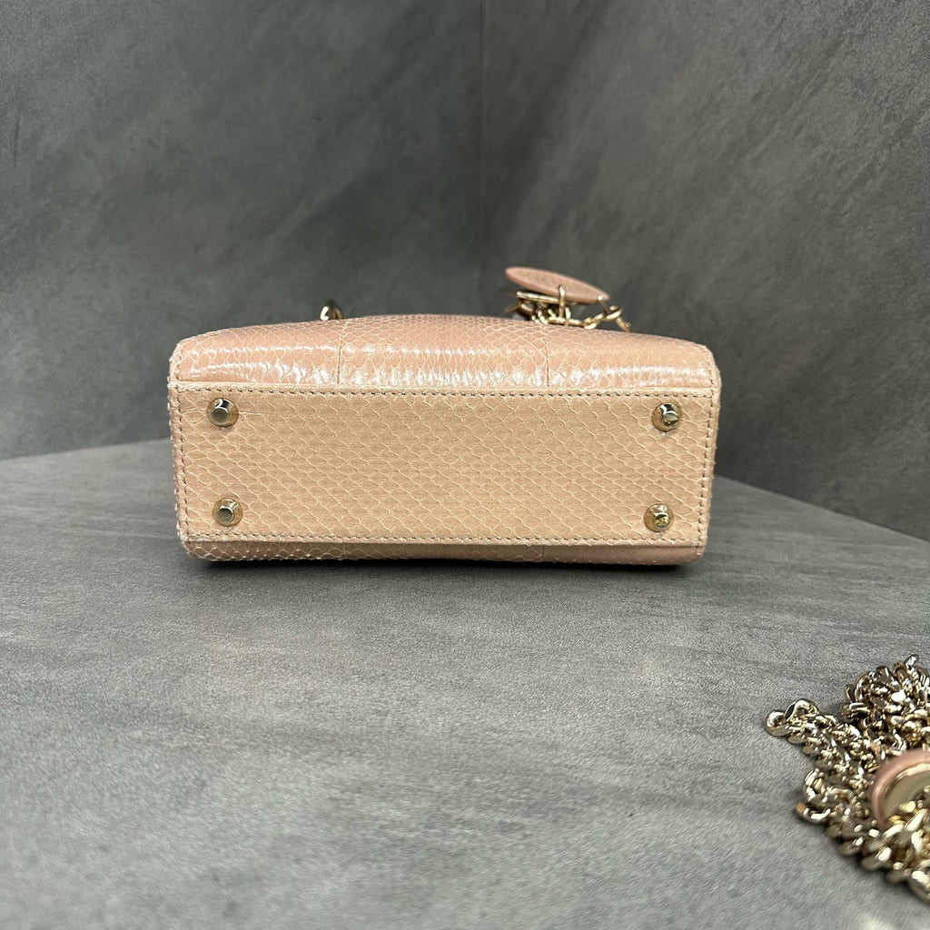 Dior Beige Tea Color Gold Buckle Python Lady Dior Bag Rare Leather 22 Year Code Structured Design Clean Interior In Stock Good Price