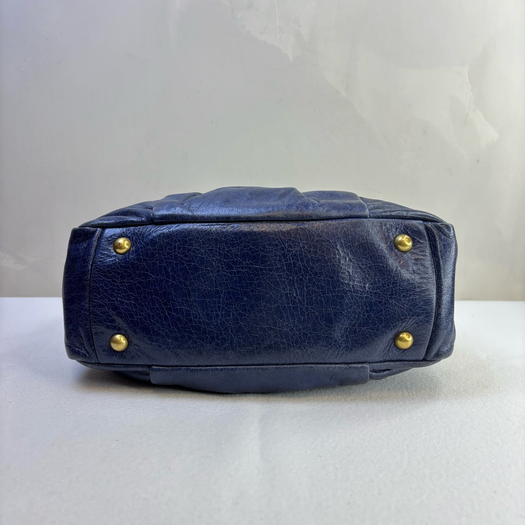 Miu Miu Blue Ruched Oil Wax Leather Tote Crossbody Bag Size 27*20 Excellent Condition 98% New