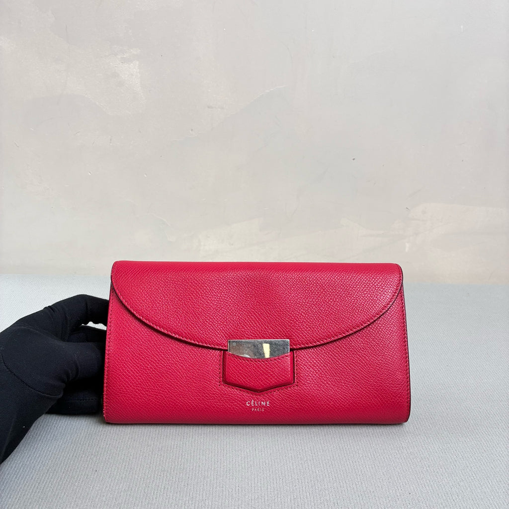 Celine Red Silver Buckle Long Wallet Size 20*12