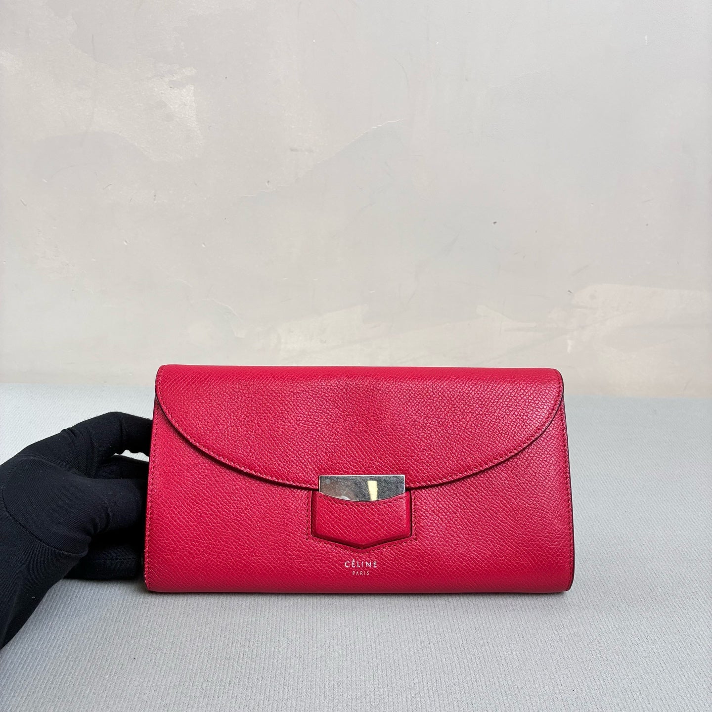 Celine Red Silver Buckle Long Wallet Size 20*12