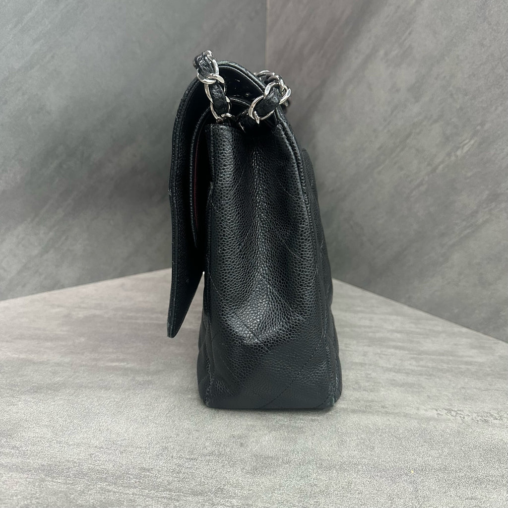 Chanel CF Maxi Black Silver Lambskin Chain Bag 17 Open Bag Shape with Structure, Clean Interior