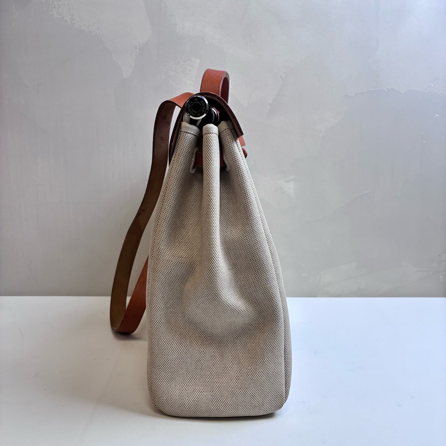 Hermes Herbag39 Canvas and Leather Beige Silver Buckle Crossbody Bag Size: 39*38 Frame C engraving Single