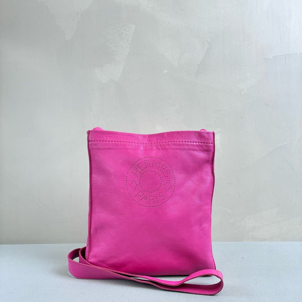 HERMES 98% New Frame O Engraving Full Leather Barbie Pink Single Shoulder Crossbody Bag Lambskin Size 19*22