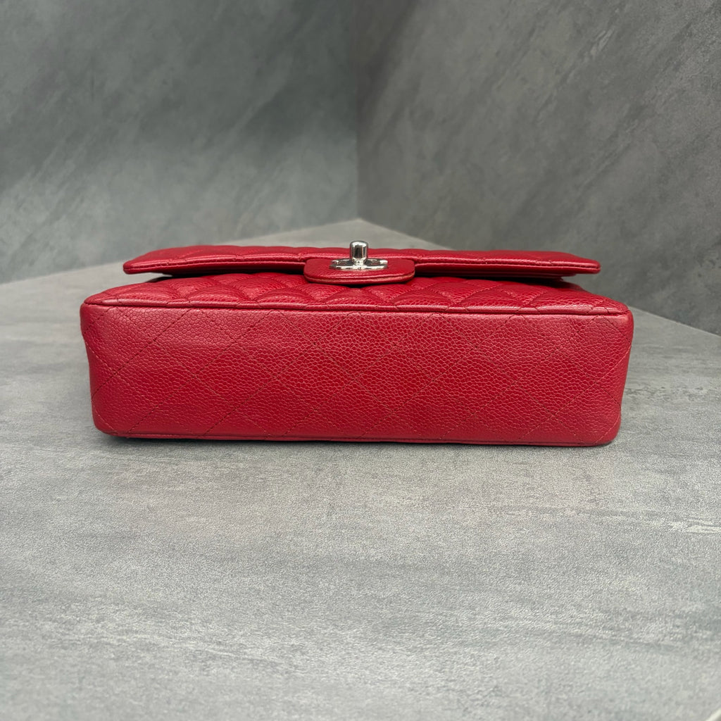 CHANEL red lychee pattern cf medium size 14 with warranty card in original condition